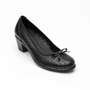 Women's 15421 Laser-Punched Heeled Office Shoe with Bow - Style 15421 Black Women's 15421 Laser-Punched Heeled Office Shoe with Bow - Style 15421 Black