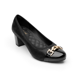 Women's Flexi Heeled Office Shoe with Chain Ornament - Style 47412 Black Women's Flexi Heeled Office Shoe with Chain Ornament - Style 47412 Black